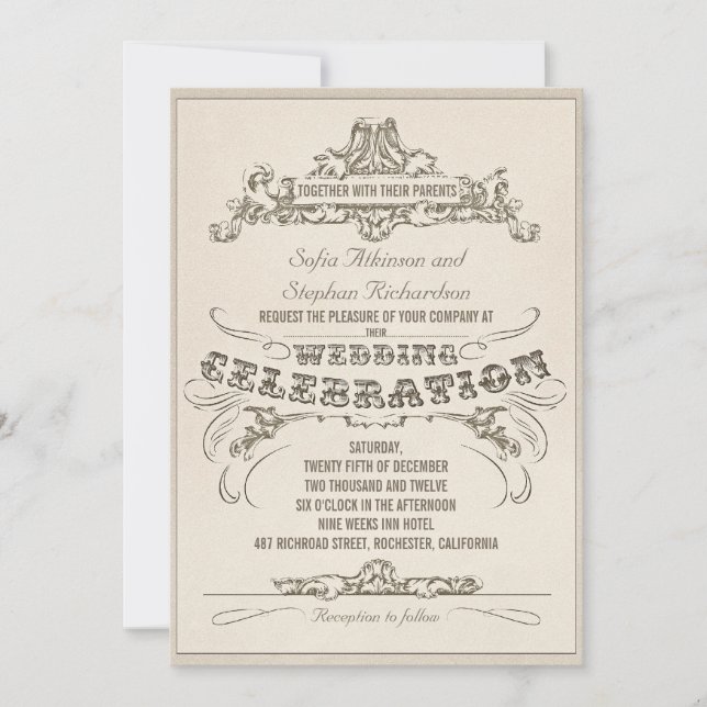 Vintage Typografie alterte Design Hochzeitseinladu Einladung (Vorderseite)
