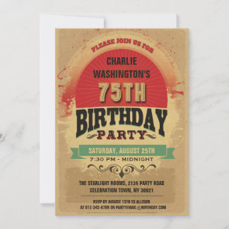 Vintage Typografie-Grunge zum 75. Geburtstag Einladung