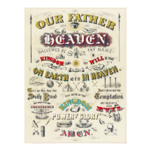 Vintage Typografie-Lithographie des Herrn im Gebet