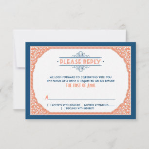 Vintage-Typografie Marineblau Korallen Hochzeit RS RSVP Karte