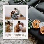 Vintage Typografie Winterorange Foto Weihnachten Folien Feiertagskarte<br><div class="desc">Diese schöne Urlaubsfotokarte zeigt Vintage typografische Lektüre,  "Frohe Weihnachten" in echter Folie,  zusammen mit drei Fotovorlagen. Die Rückseite der Karte enthält ein Vintages Design von Winterorangen und Blüten.</div>
