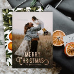 Vintage Typography Winter Oranges Photo Christmas  Folien Feiertagskarte<br><div class="desc">This beautiful holiday photo card features vintage styled typography reading, "Merry Christmas" in real foil. The back of the card boasts a vintage design of winter oranges and blossoms. There is a dark gradient photo overlay on the front of the card, allowing the text to stand out against your photo...</div>