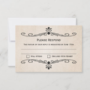Vintage UAWG-Hochzeitskarte für Pergament RSVP Karte
