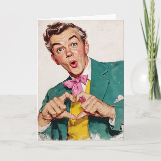 Vintage Überraschung Herz Geste Karte (Vorderseite)