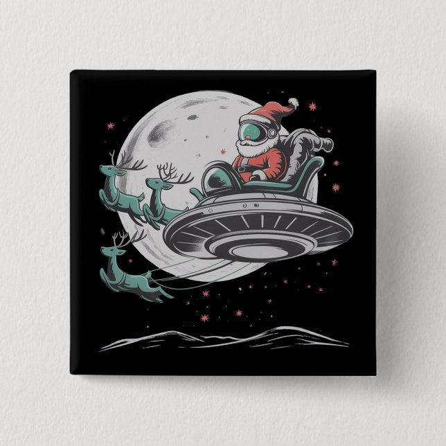 Vintage-UFO-Weihnachtsmann-Alien-Weihnachten-Krypt Button (Vorderseite)