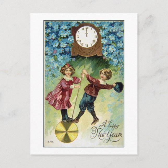 Vintage Uhr dreht um Mitternacht Postkarte (Vorderseite)