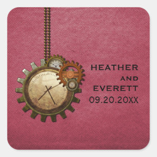 Vintage-Uhr-Hochzeitsaufkleber, Pink Quadratischer Aufkleber