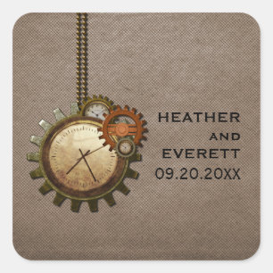 Vintage Uhr-Hochzeitsticker, Mocha Quadratischer Aufkleber