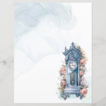 Vintage Uhr mit Blume, die Papier schreiben