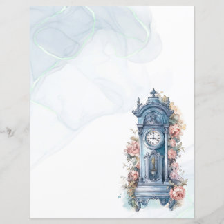 Vintage Uhr mit Blume, die Papier schreiben