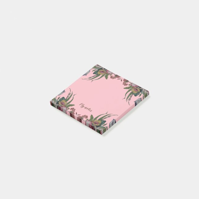 Vintage Uhr mit Blume Post-it Klebezettel (angewinkelt)