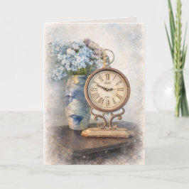 Vintage-Uhr mit Blumen Grußkarte – Cottage Core Karte
