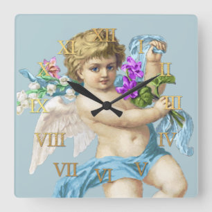 Vintage Uhr römische Zahlen Cherub Blue