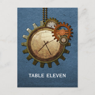 Vintage Uhr Tischnummer Postkarte, blau