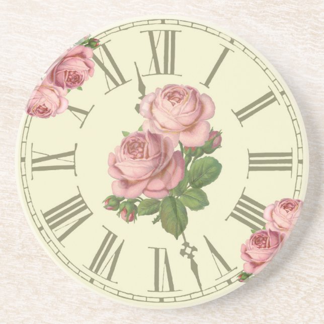 Vintage Uhr und Rosa Roses Ephemera Untersetzer (Vorne)