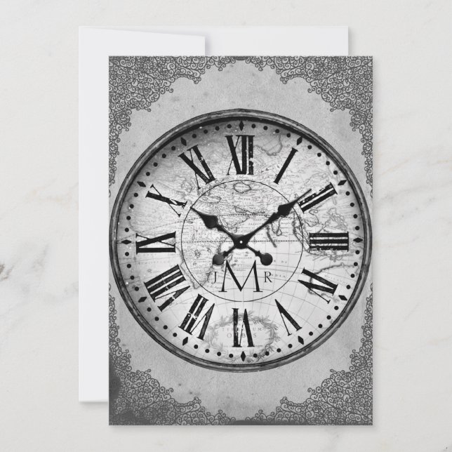 Vintage Uhr zum 1. Hochzeitstag Einladung (Vorderseite)