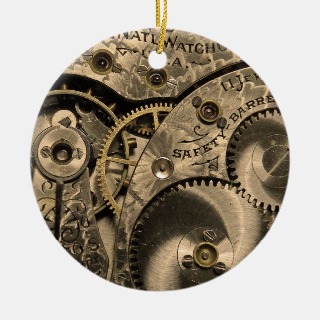 Vintage Uhrwerk-Verzierung Keramikornament (Vorne)