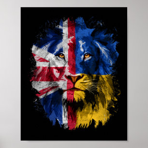 Vintage UK- und Ukraine-Flagge Löwengesicht Ukrain Poster
