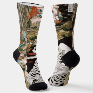 Vintage Ukiyo-e Kuniyoshi Skelett-Spukgeist-Kunst Socken