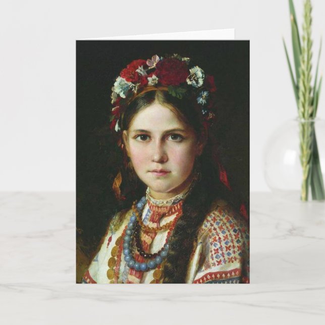 Vintage ukrainische Girl Feiertagskarte (Vorderseite)
