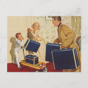 Vintage Umzugsmeldung, Familie mit Koffern Ankündigungspostkarte