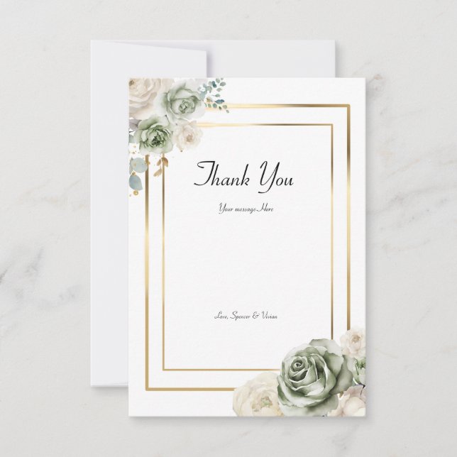 Vintage und elegante Green Gold Micro Wedding Dankeskarte (Vorderseite)