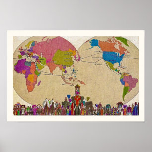 Vintage und farbenfrohe Weltkarte Poster
