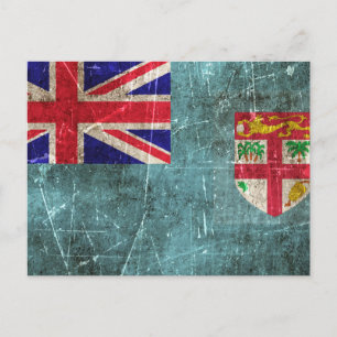 Vintage und kratzte Flagge Fidschis Postkarte