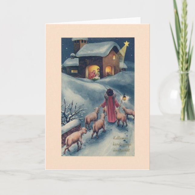 Vintage ungarische Engelnativity-Weihnachtskarte Feiertagskarte (Vorderseite)
