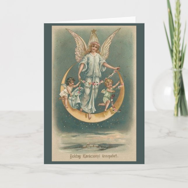 Vintage ungarische Engels-Weihnachtsgruß-Karte Feiertagskarte (Vorderseite)