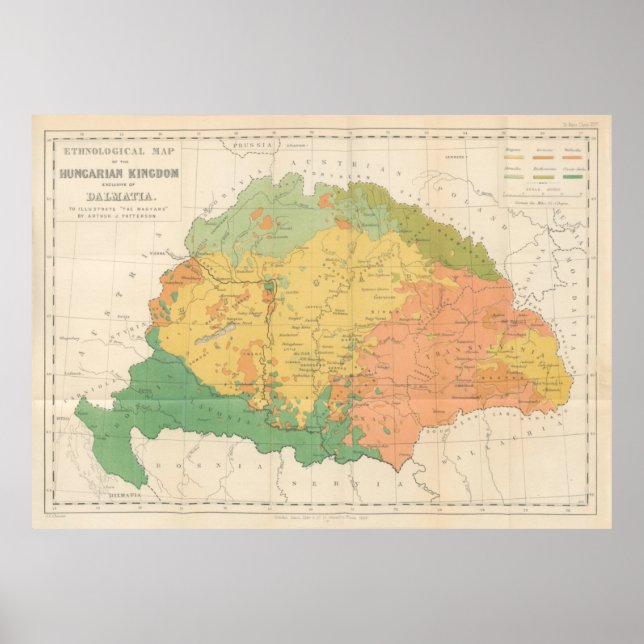 Vintage Ungarische Ethnologische Karte (1869) Poster (Vorne)