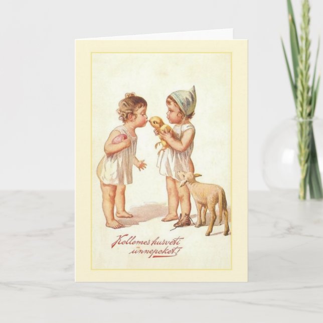 Vintage ungarische Ostergrußkarte Feiertagskarte (Vorderseite)
