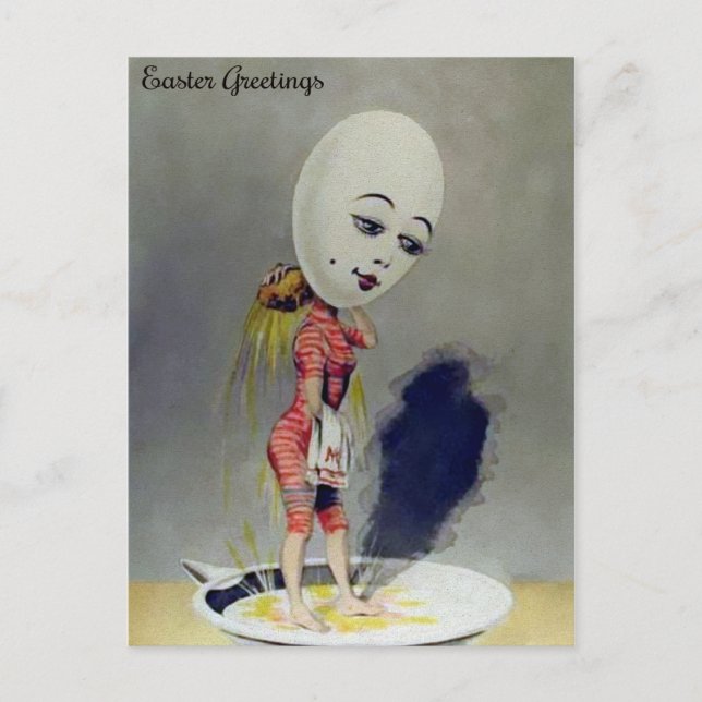 Vintage ungerade Ei Lady Postkarte (Vorderseite)