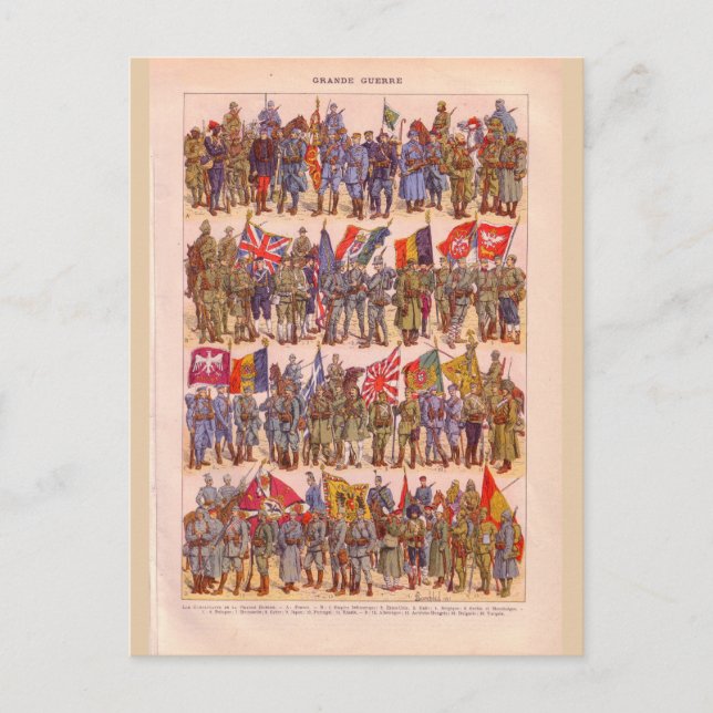 Vintage Uniformen des Ersten Weltkriegs Postkarte (Vorderseite)