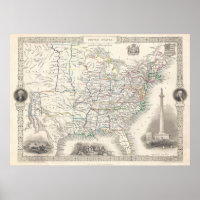 Vintage United Staaten Map von Tallis und Rapkin