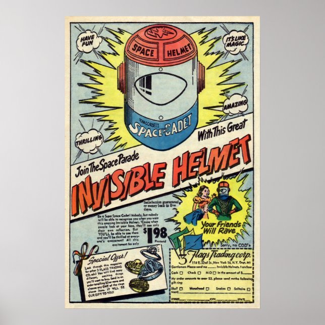 Vintage unsichtbare Helmwerbung Kunst Poster (Vorne)