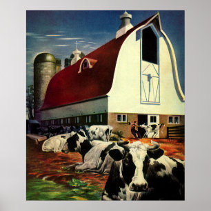 Vintage-Unternehmen, Holstein-Milchkühe auf dem Mi Poster