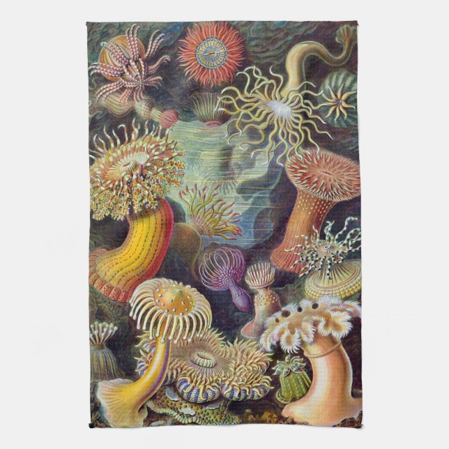 Vintage Unterwasserseelemone von Ernst Haeckel Geschirrtuch (Vertikal)