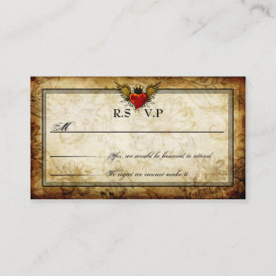Vintage-Urban-Tattoo-Flügel-Herz-RSVP-Karten Begleitkarte