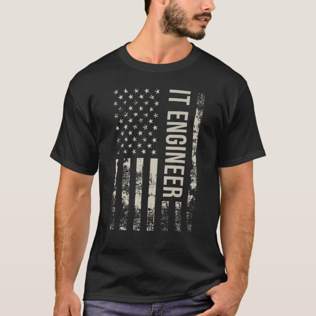 Vintage US American Flag It Engineer T-Shirt (Vorderseite)