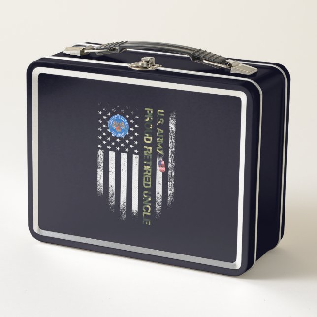Vintage US-amerikanische Flaggenarmee Veteran Prou Metall Brotdose (Vorderseite)