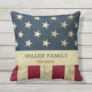 Vintage US-amerikanische Flaggenfamilie Rustikale Kissen