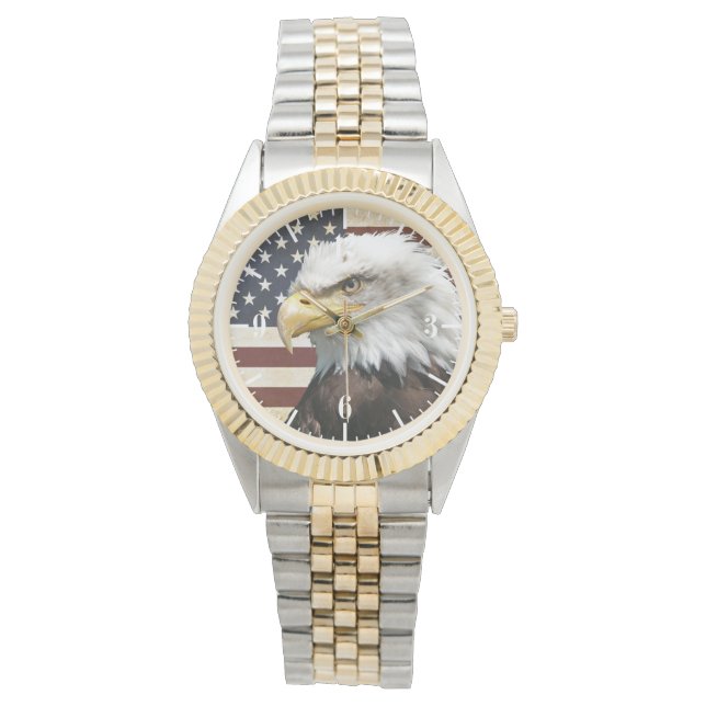 Vintage US-Flagge mit amerikanischem Adler Armbanduhr (Vorderseite)