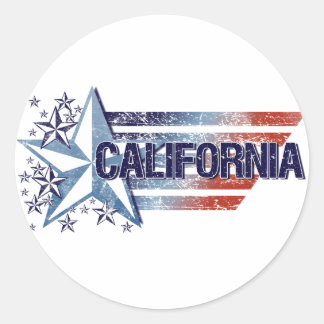 Vintage US-Flagge mit Star - Kalifornien Runder Aufkleber