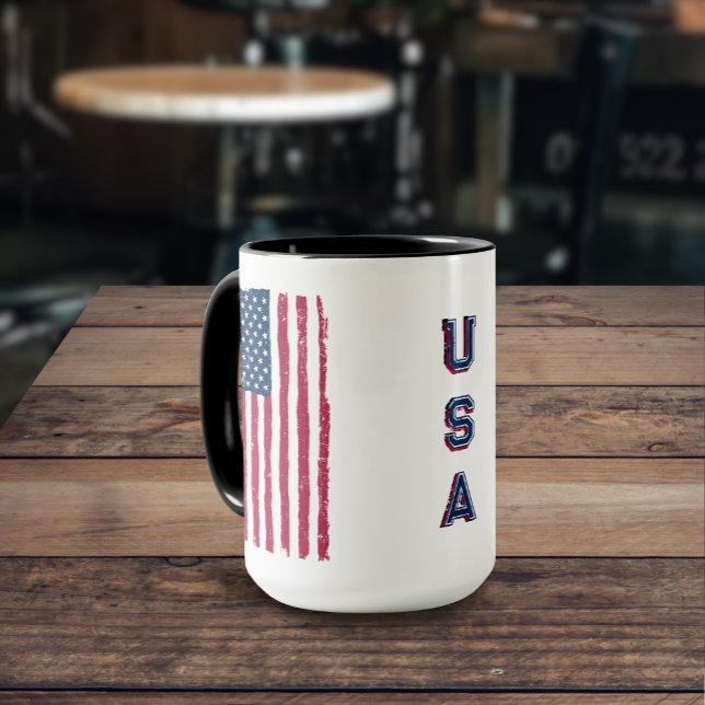 Vintage US-Flagge (Vertikal) / Tasse für Blauen Te (Von Creator hochgeladen)