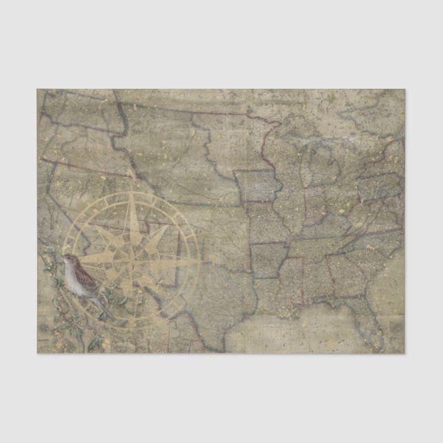 Vintage US-Karte Seidenpapier (Vorderseite)