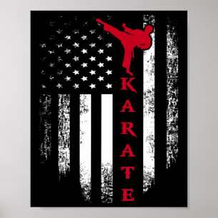 Vintage US Red White Karate American Flag Cool Poster