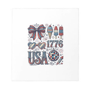 Vintage USA 1776 Patriotisches Sommer-Shirt Design Notizblock