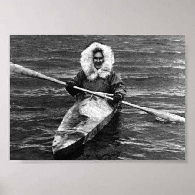 Vintage USA Alaska eskimo und sein Kajak Poster (Vorne)