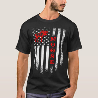 Vintage USA American Flag Moose  Wapiti Deer Stag T-Shirt